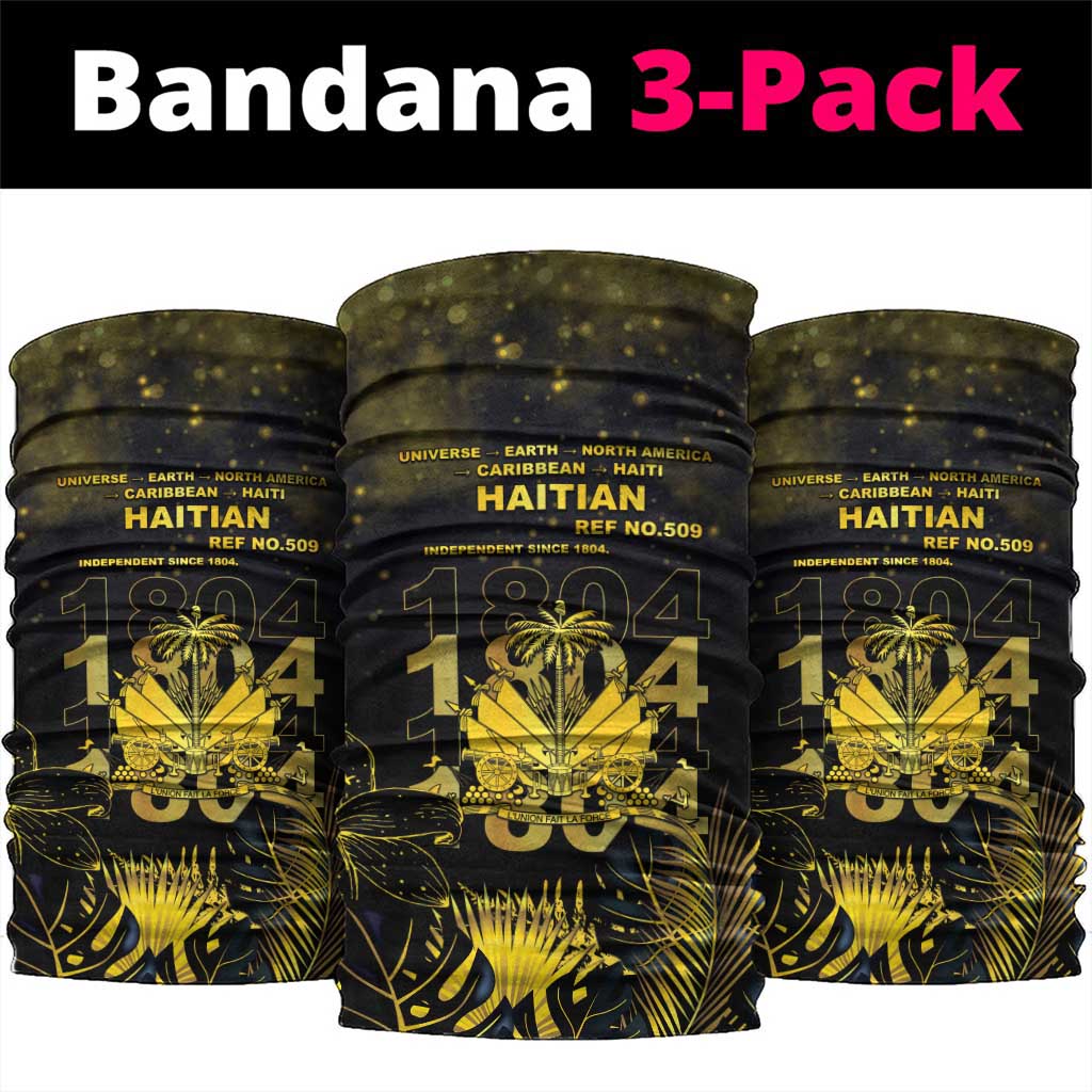 Haiti 1804 Neck Gaiter Gold Tropical Leaves And Coat Of Arms - Wonder Print Shop