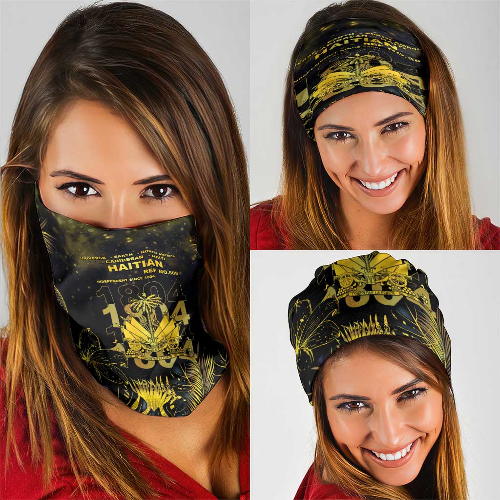 Haiti 1804 Neck Gaiter Gold Tropical Leaves And Coat Of Arms - Wonder Print Shop