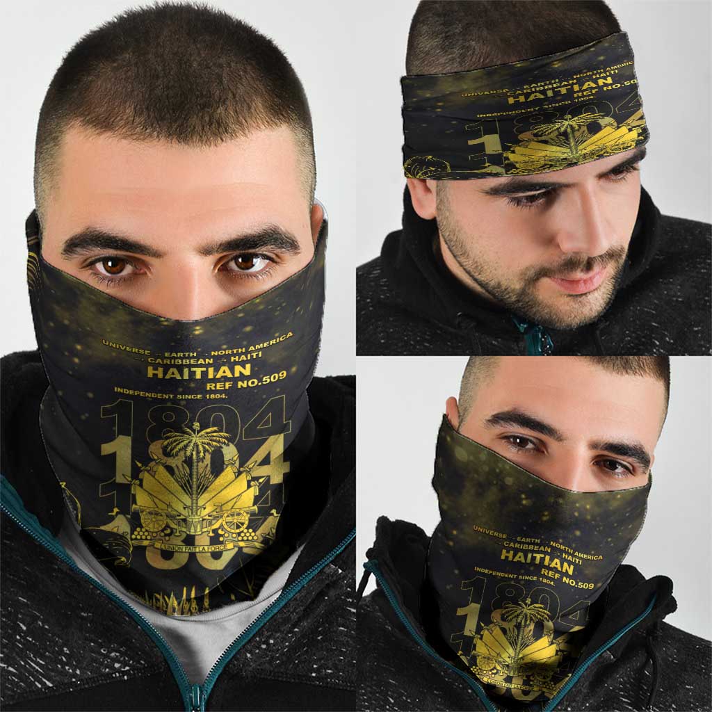 Haiti 1804 Neck Gaiter Gold Tropical Leaves And Coat Of Arms - Wonder Print Shop