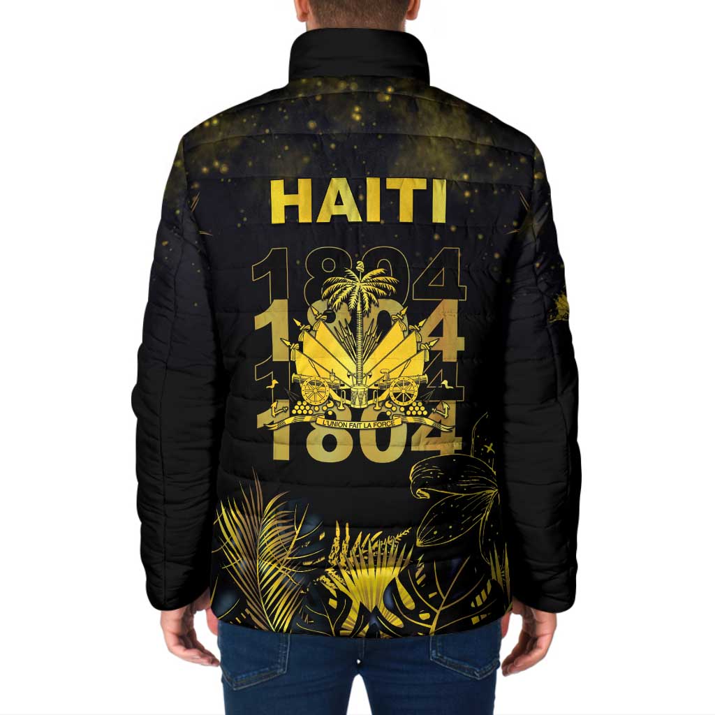 Haiti 1804 Padded Jacket Gold Tropical Leaves And Coat Of Arms - Wonder Print Shop