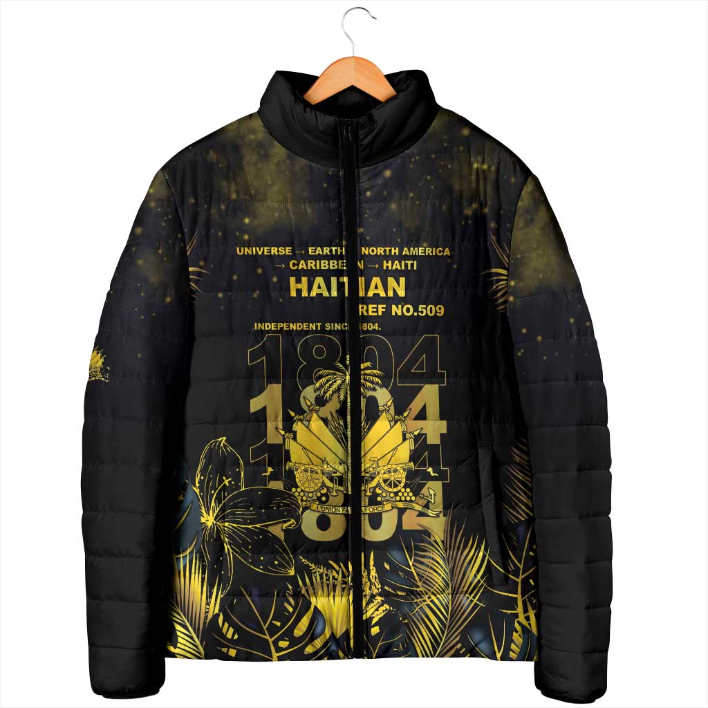 Haiti 1804 Padded Jacket Gold Tropical Leaves And Coat Of Arms - Wonder Print Shop