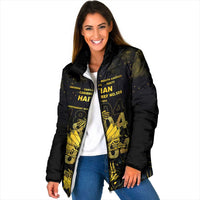 Haiti 1804 Padded Jacket Gold Tropical Leaves And Coat Of Arms - Wonder Print Shop