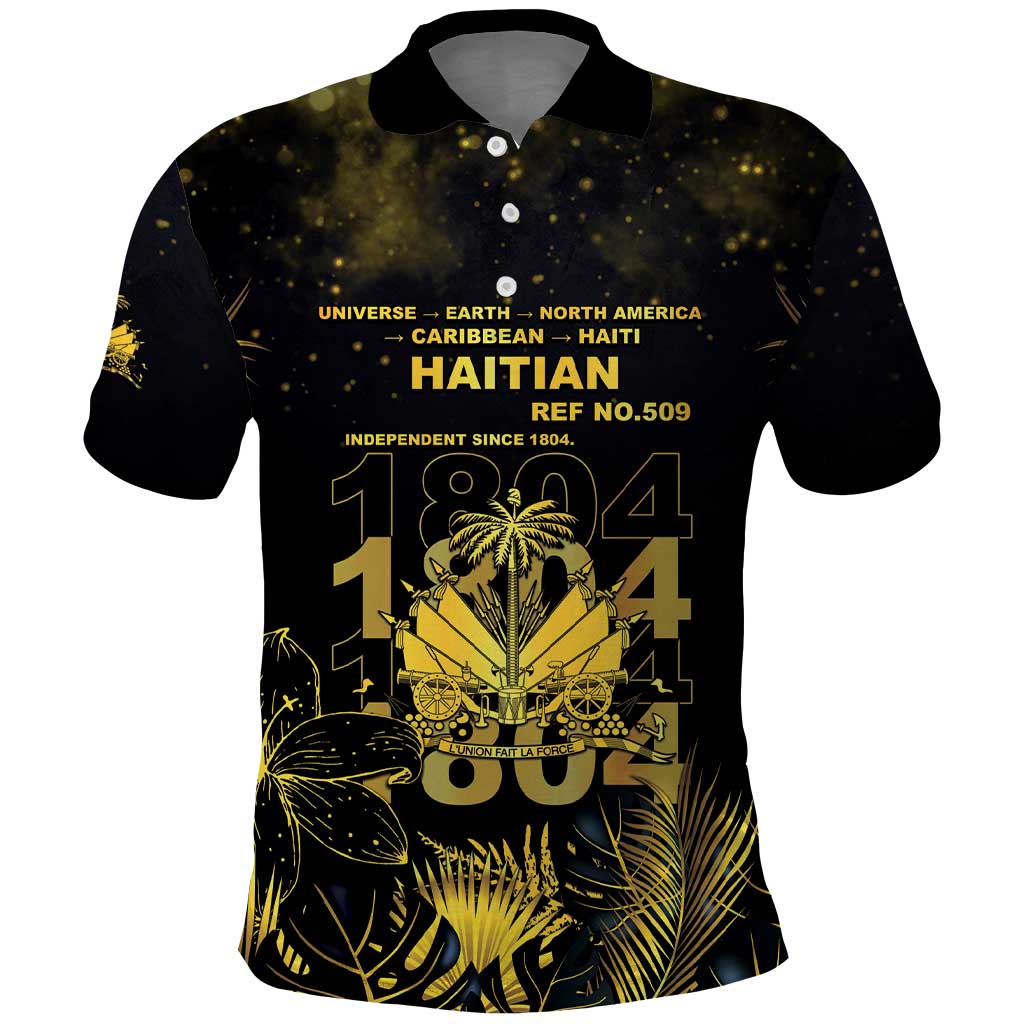 Haiti 1804 Polo Shirt Gold Tropical Leaves And Coat Of Arms - Wonder Print Shop