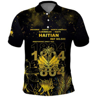 Haiti 1804 Polo Shirt Gold Tropical Leaves And Coat Of Arms - Wonder Print Shop