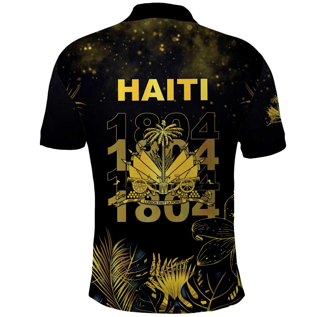 Haiti 1804 Polo Shirt Gold Tropical Leaves And Coat Of Arms - Wonder Print Shop