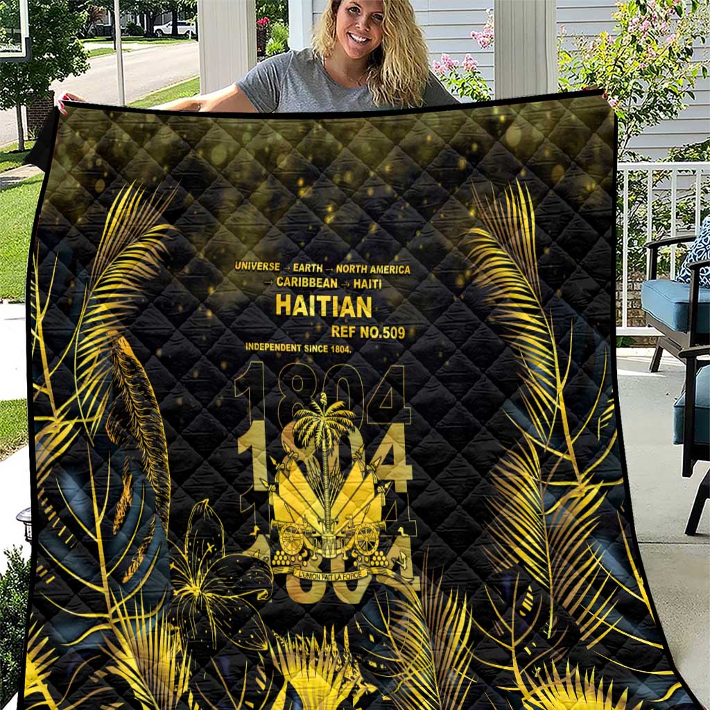 Haiti 1804 Quilt Gold Tropical Leaves And Coat Of Arms - Wonder Print Shop