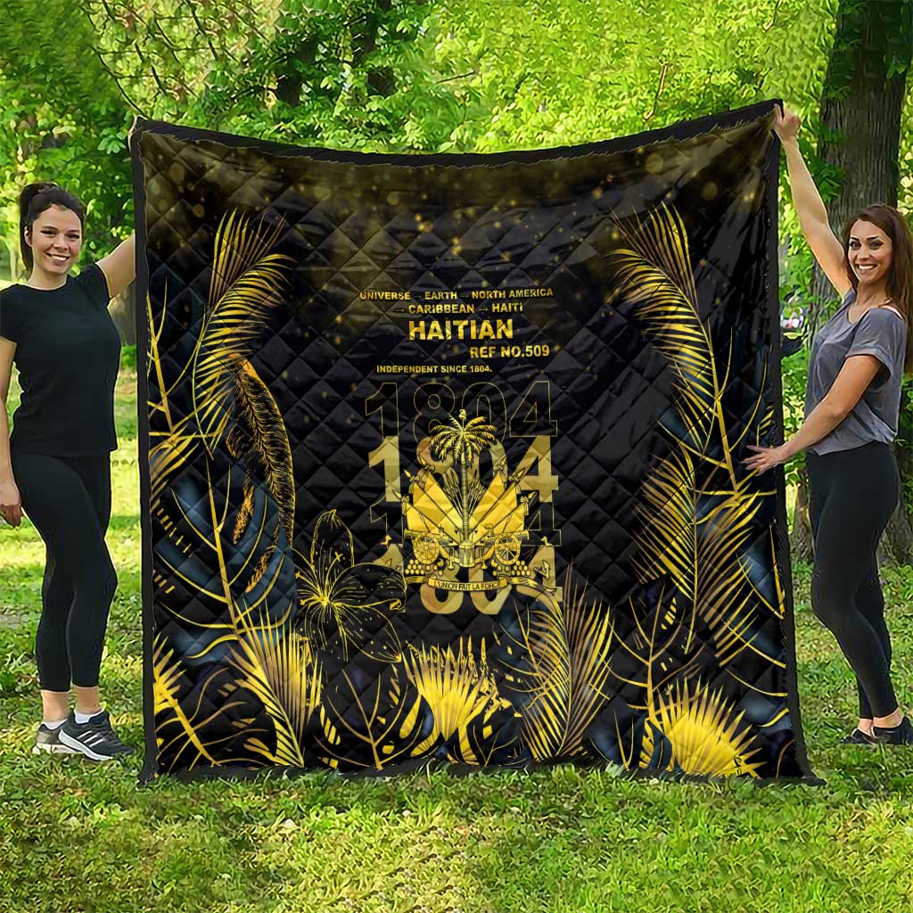 Haiti 1804 Quilt Gold Tropical Leaves And Coat Of Arms - Wonder Print Shop