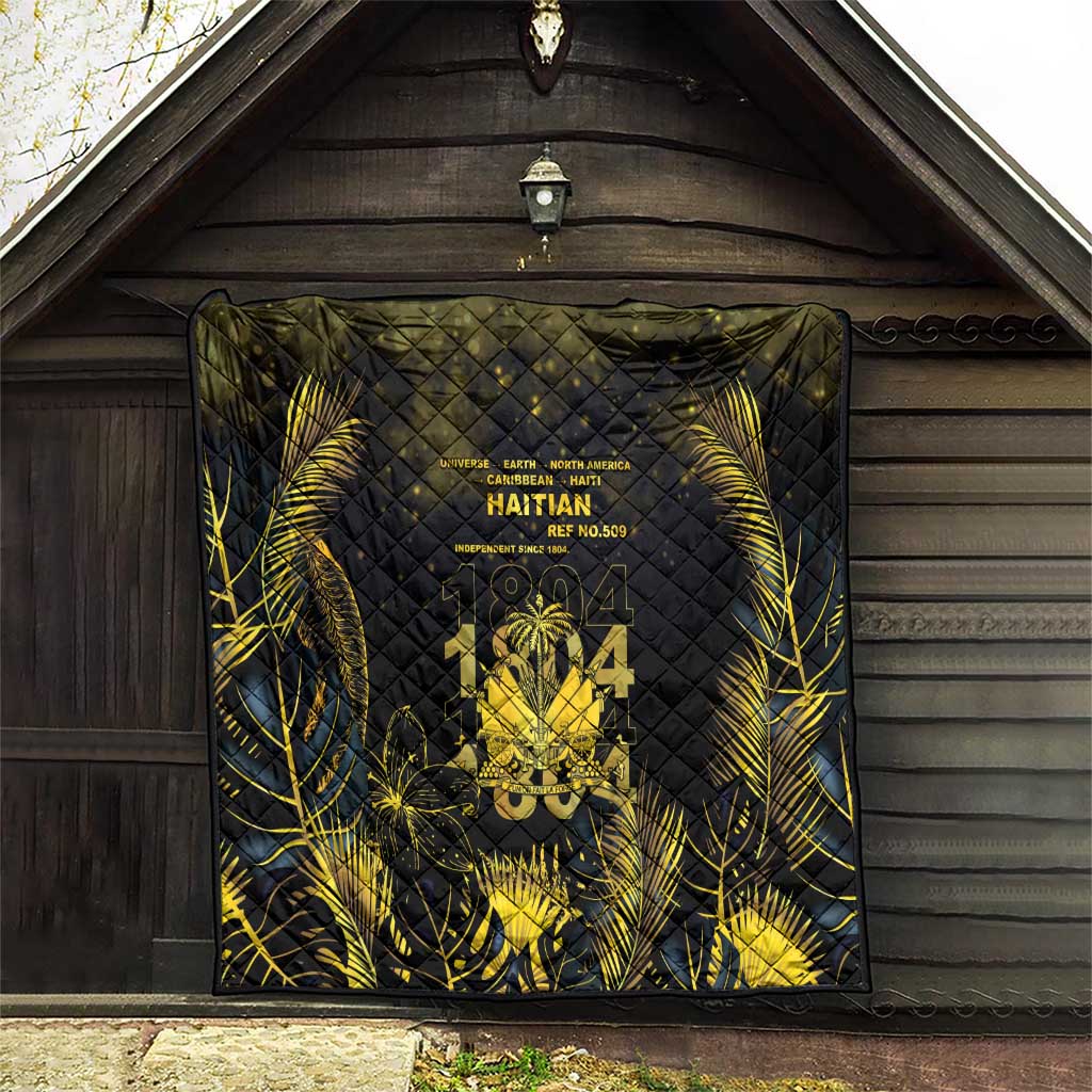 Haiti 1804 Quilt Gold Tropical Leaves And Coat Of Arms - Wonder Print Shop