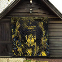 Haiti 1804 Quilt Gold Tropical Leaves And Coat Of Arms - Wonder Print Shop