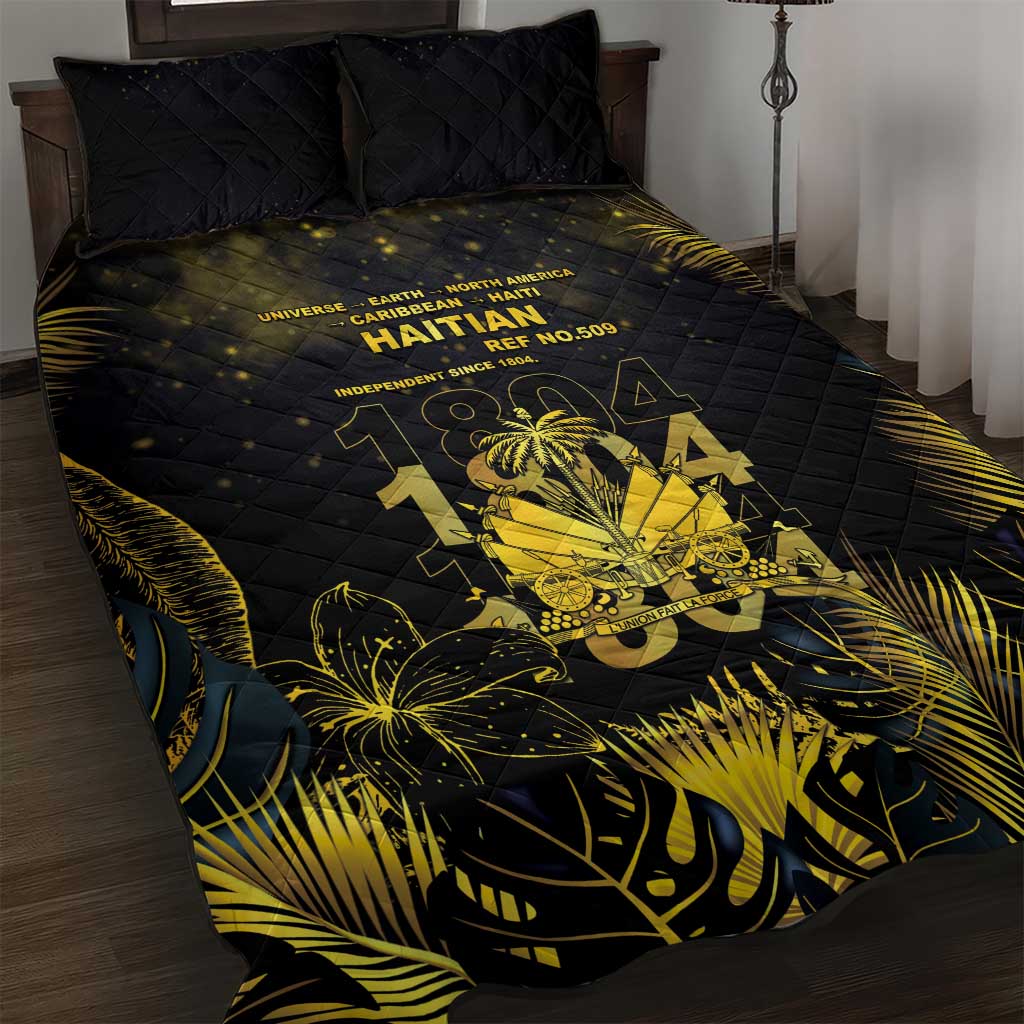 Haiti 1804 Quilt Bed Set Gold Tropical Leaves And Coat Of Arms - Wonder Print Shop