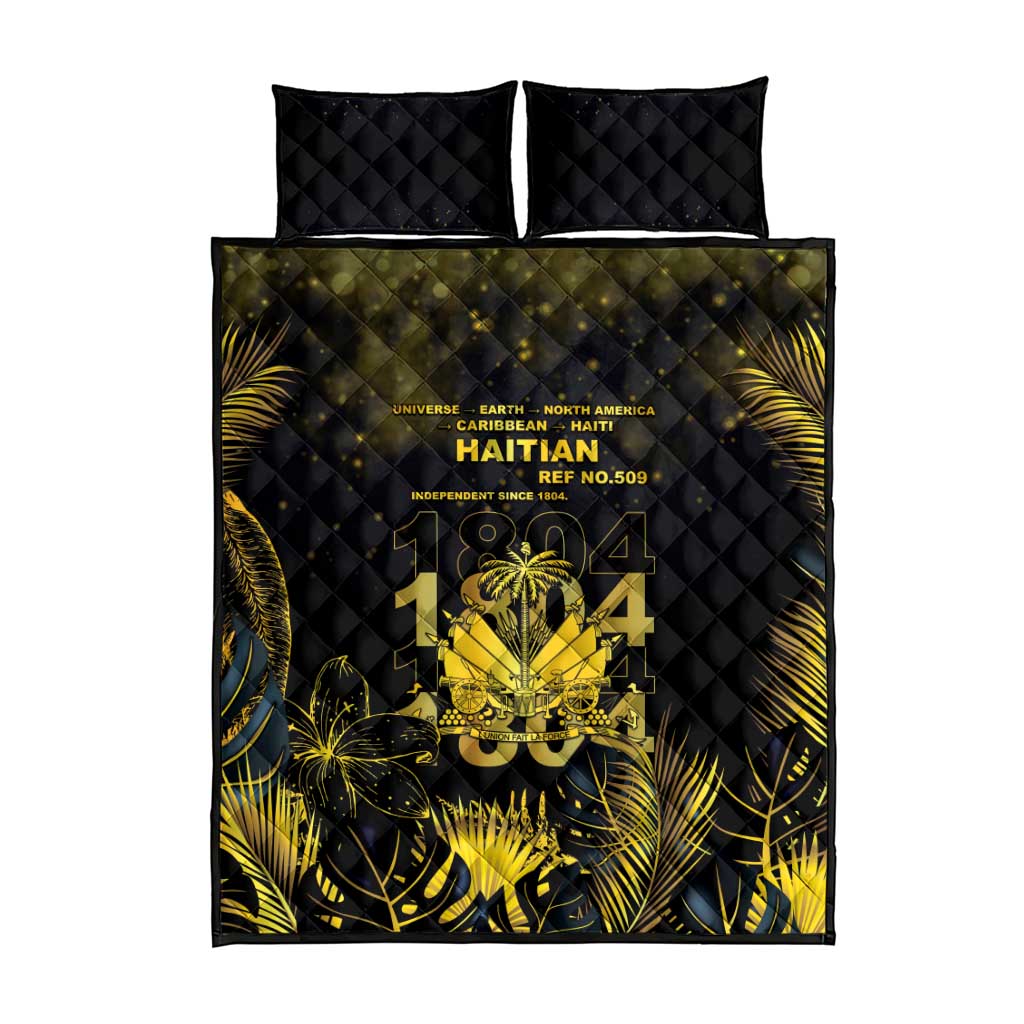 Haiti 1804 Quilt Bed Set Gold Tropical Leaves And Coat Of Arms - Wonder Print Shop