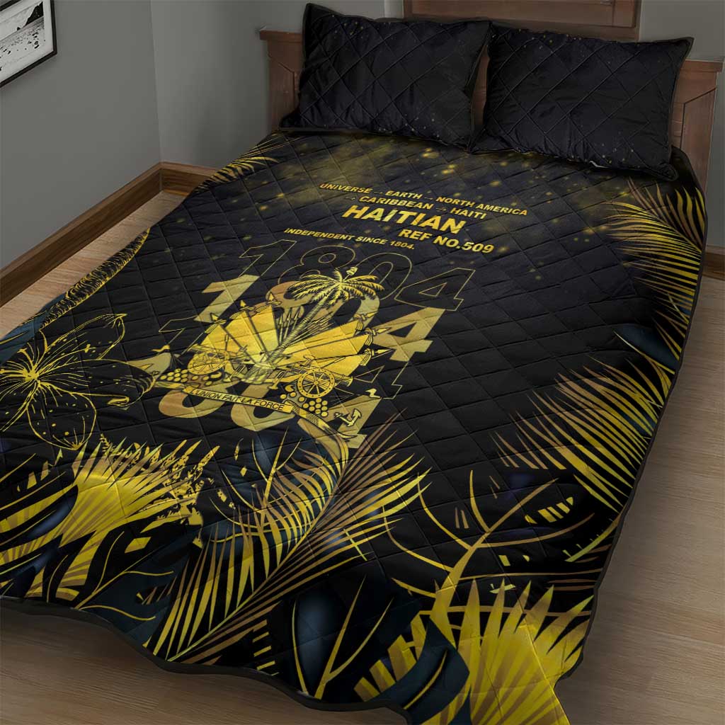 Haiti 1804 Quilt Bed Set Gold Tropical Leaves And Coat Of Arms - Wonder Print Shop