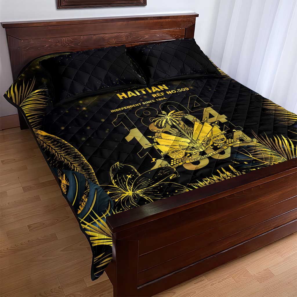 Haiti 1804 Quilt Bed Set Gold Tropical Leaves And Coat Of Arms - Wonder Print Shop