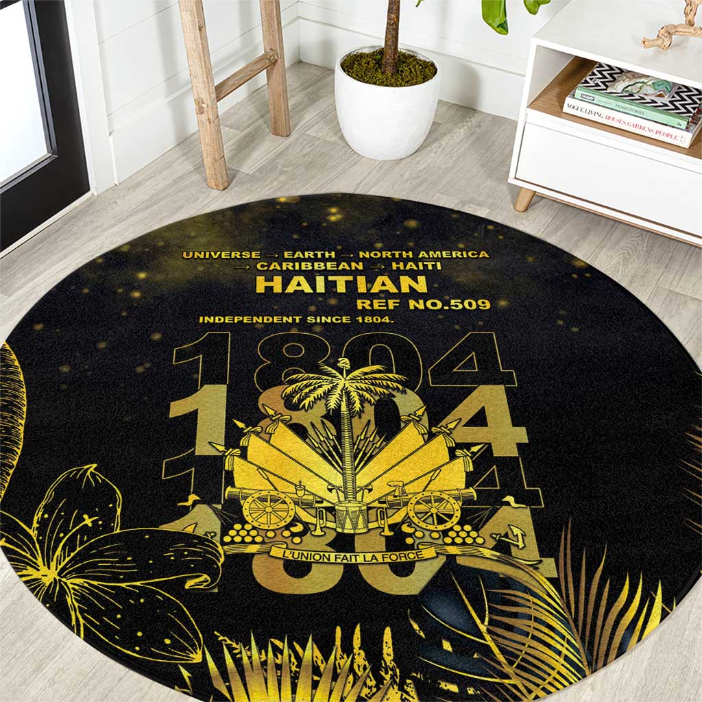 Haiti 1804 Round Carpet Gold Tropical Leaves And Coat Of Arms - Wonder Print Shop