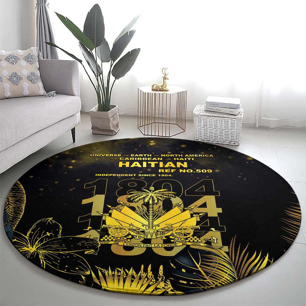 Haiti 1804 Round Carpet Gold Tropical Leaves And Coat Of Arms - Wonder Print Shop