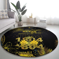 Haiti 1804 Round Carpet Gold Tropical Leaves And Coat Of Arms - Wonder Print Shop