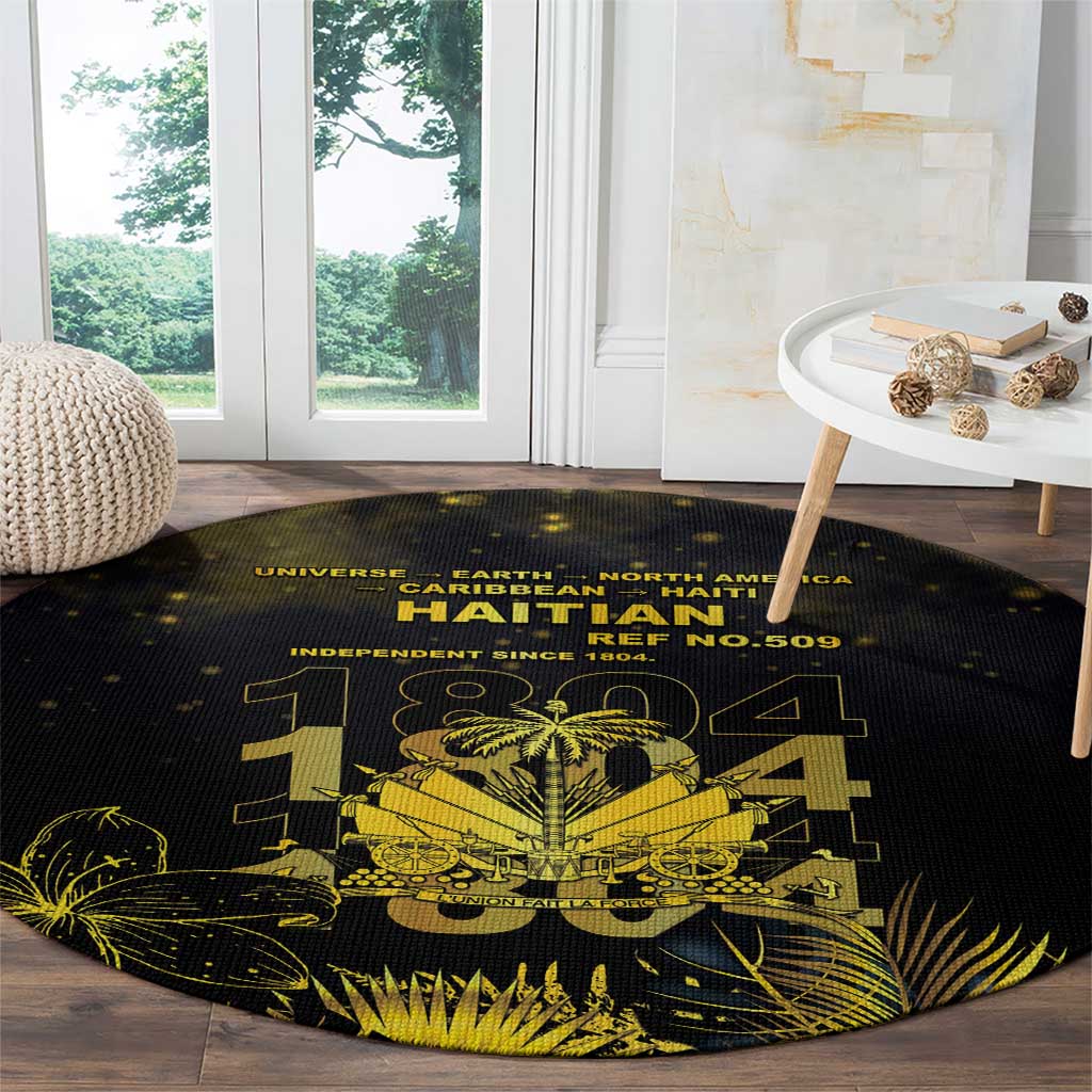 Haiti 1804 Round Carpet Gold Tropical Leaves And Coat Of Arms - Wonder Print Shop