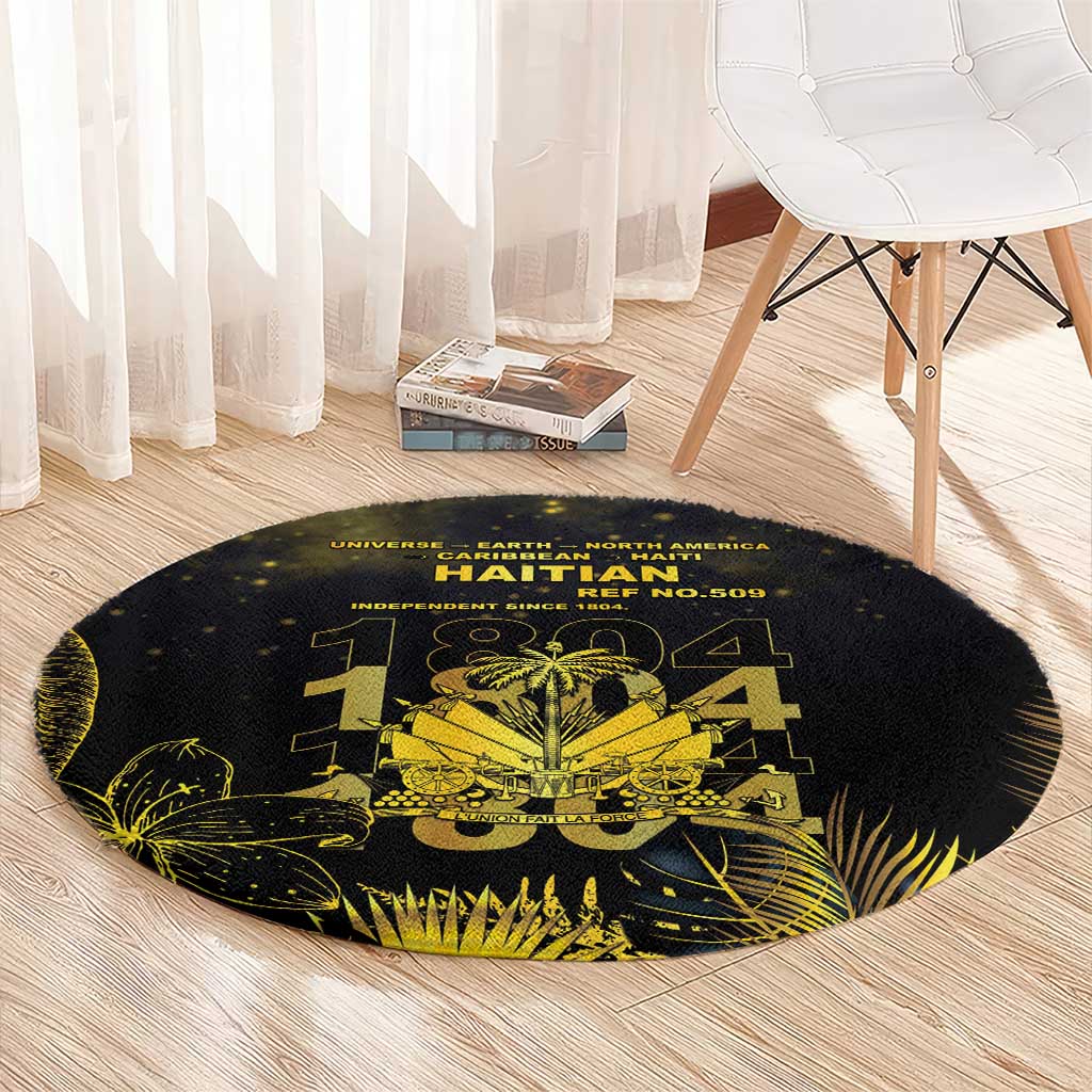 Haiti 1804 Round Carpet Gold Tropical Leaves And Coat Of Arms - Wonder Print Shop