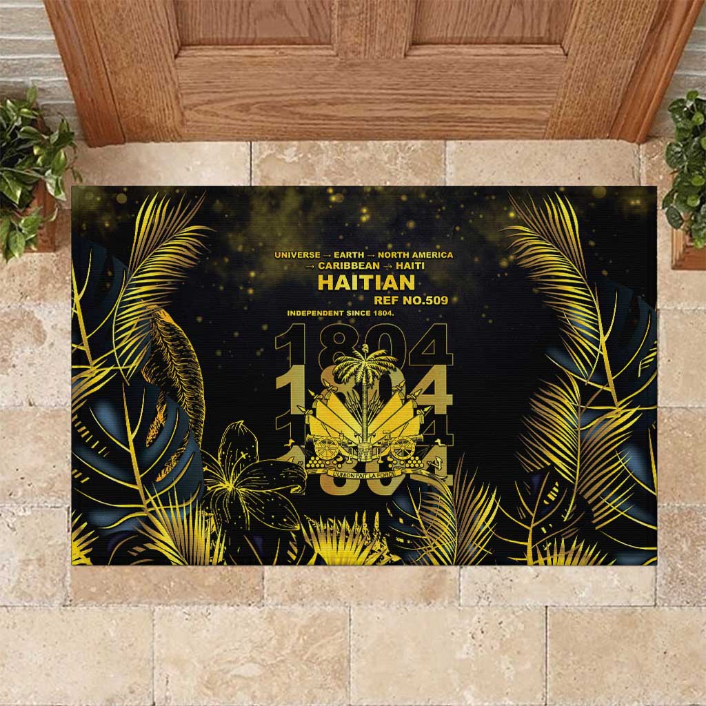 Haiti 1804 Rubber Doormat Gold Tropical Leaves And Coat Of Arms - Wonder Print Shop