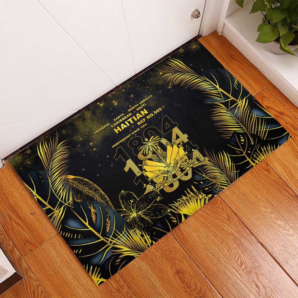 Haiti 1804 Rubber Doormat Gold Tropical Leaves And Coat Of Arms - Wonder Print Shop