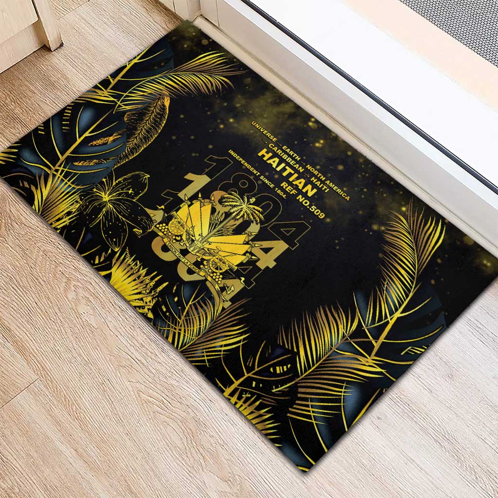 Haiti 1804 Rubber Doormat Gold Tropical Leaves And Coat Of Arms - Wonder Print Shop