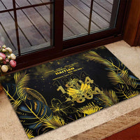 Haiti 1804 Rubber Doormat Gold Tropical Leaves And Coat Of Arms - Wonder Print Shop