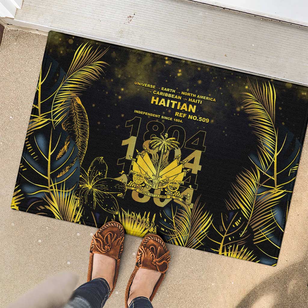 Haiti 1804 Rubber Doormat Gold Tropical Leaves And Coat Of Arms - Wonder Print Shop