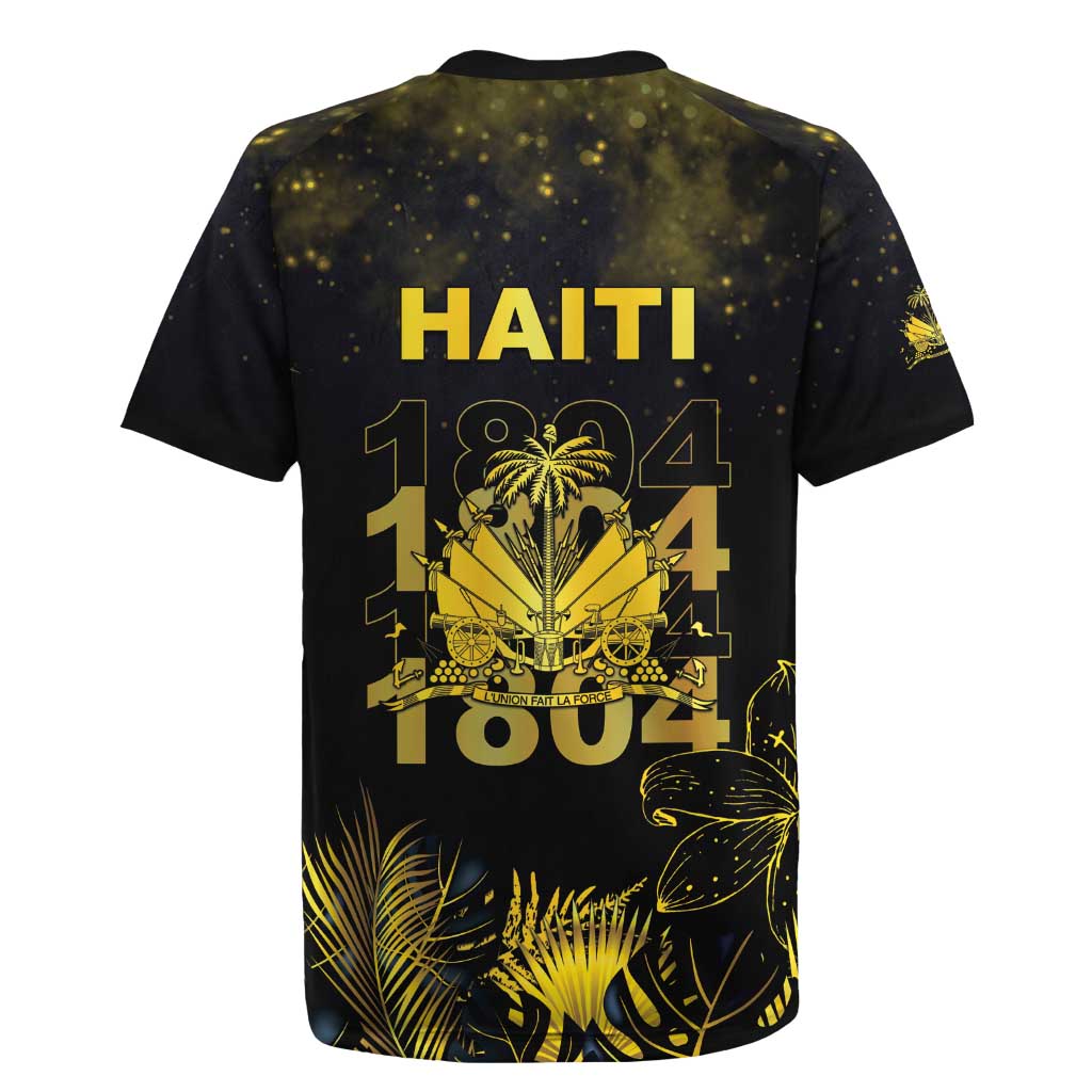 Haiti 1804 Rugby Jersey Gold Tropical Leaves And Coat Of Arms - Wonder Print Shop