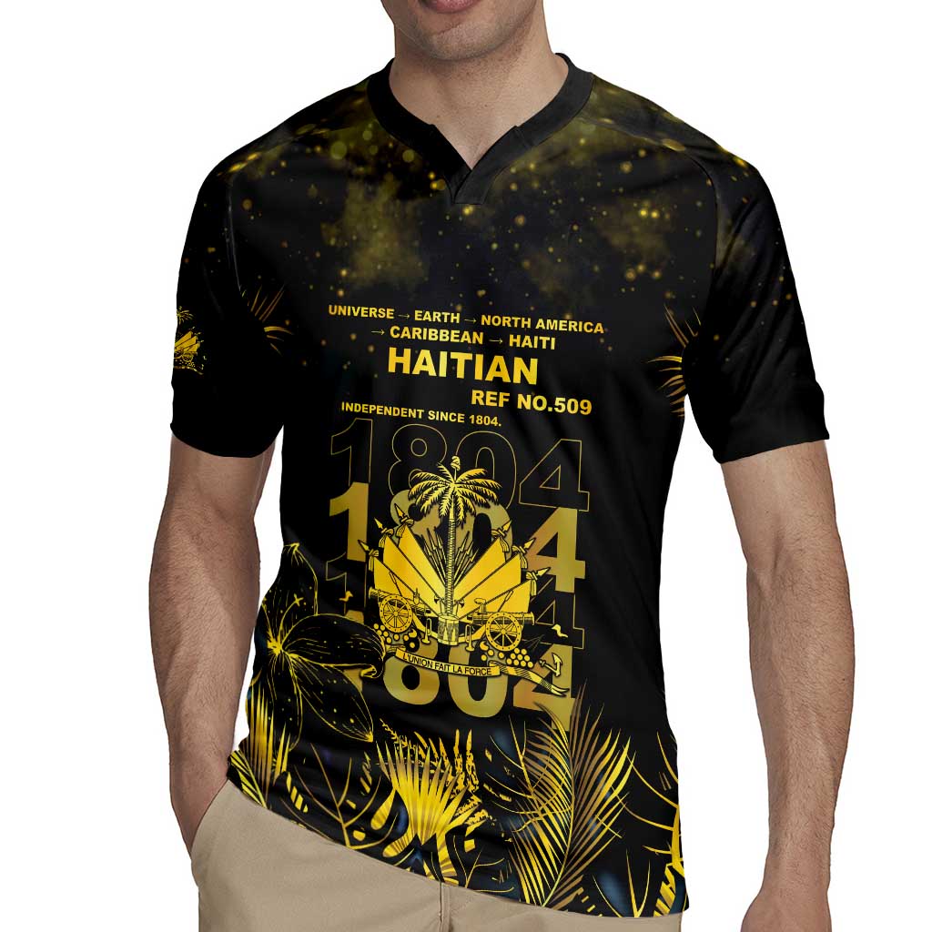 Haiti 1804 Rugby Jersey Gold Tropical Leaves And Coat Of Arms - Wonder Print Shop