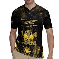 Haiti 1804 Rugby Jersey Gold Tropical Leaves And Coat Of Arms - Wonder Print Shop