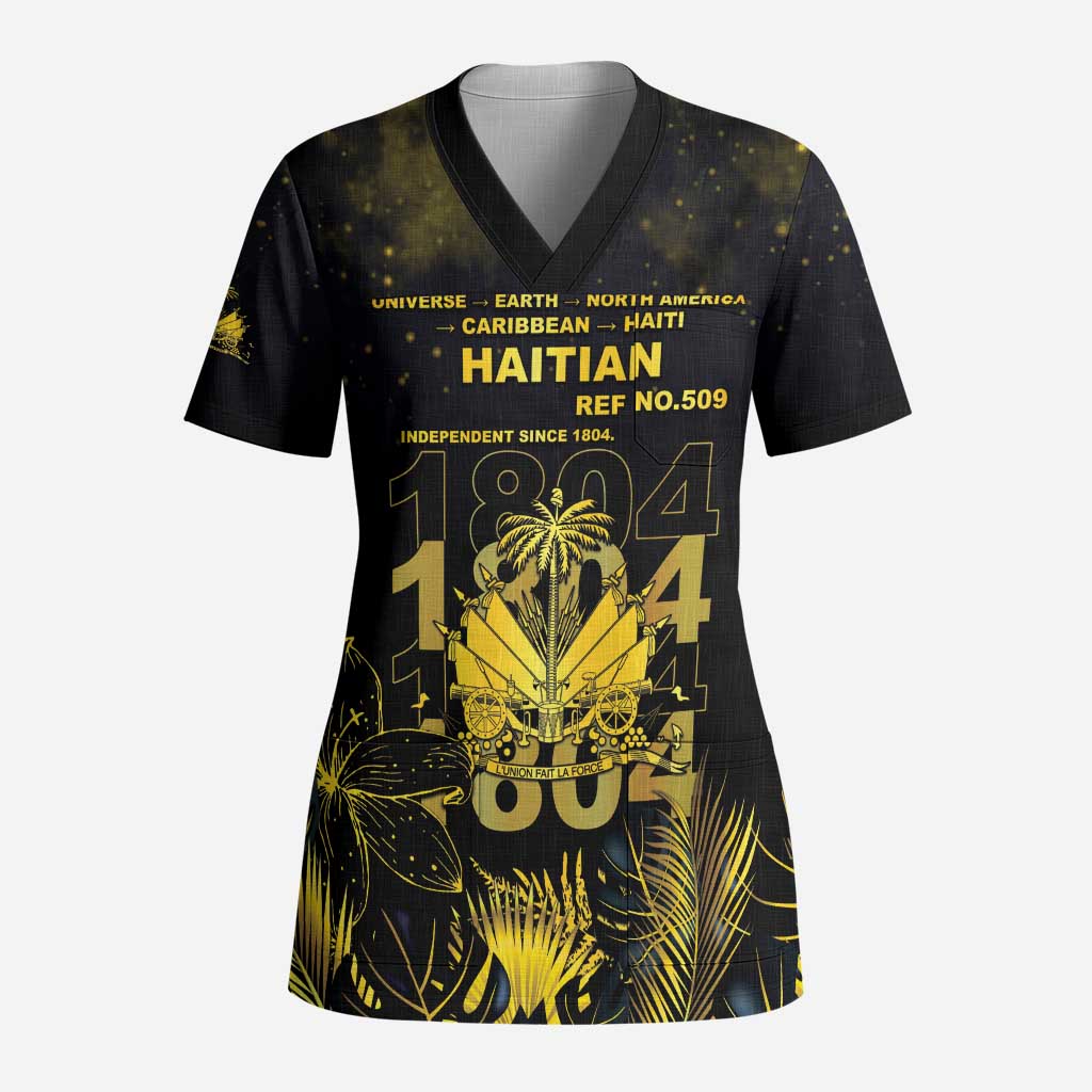Haiti 1804 Scrub Top Gold Tropical Leaves And Coat Of Arms - Wonder Print Shop