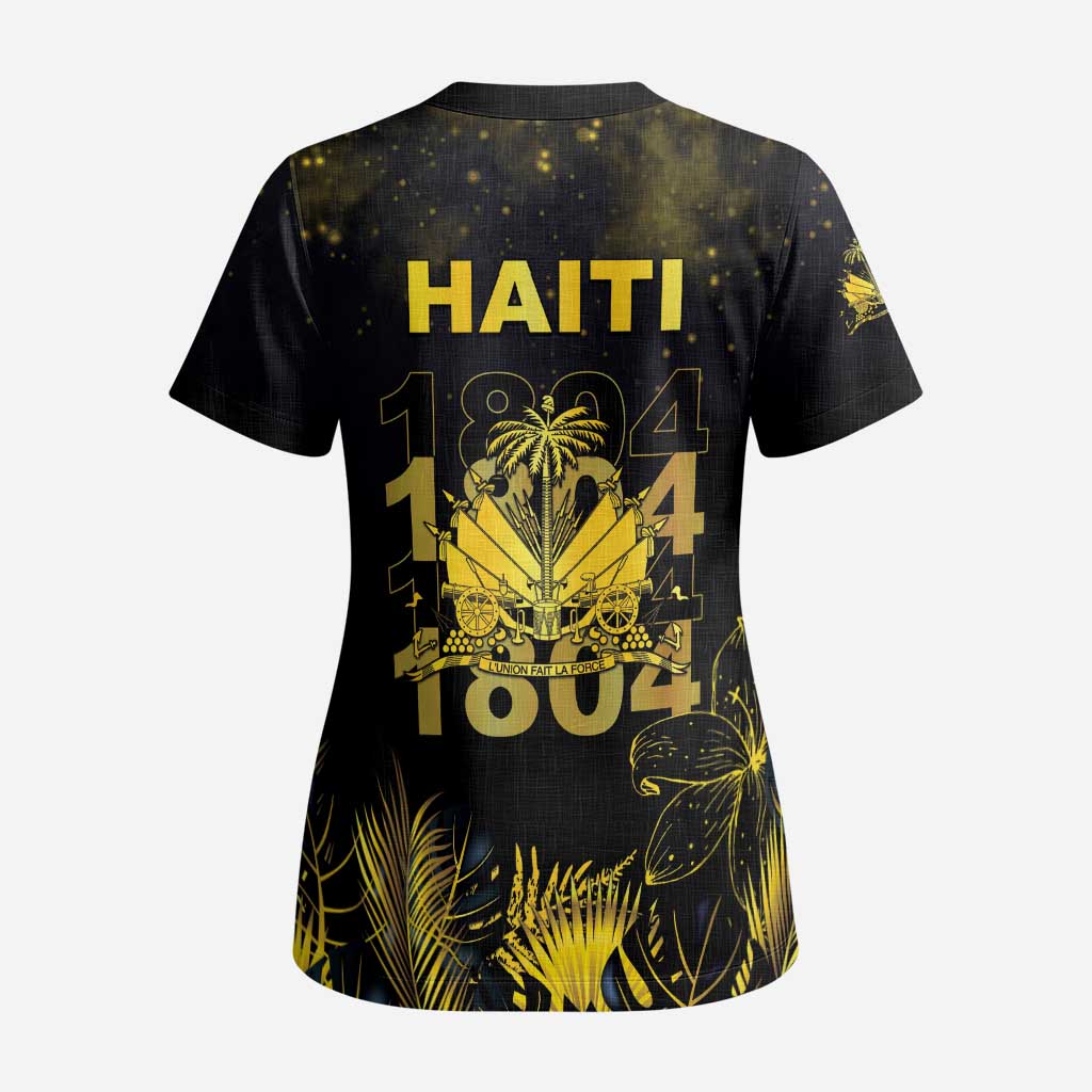 Haiti 1804 Scrub Top Gold Tropical Leaves And Coat Of Arms - Wonder Print Shop