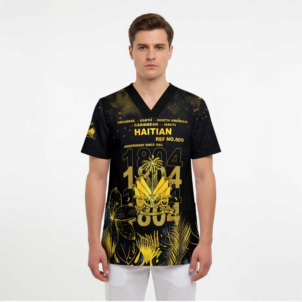 Haiti 1804 Scrub Top Gold Tropical Leaves And Coat Of Arms - Wonder Print Shop