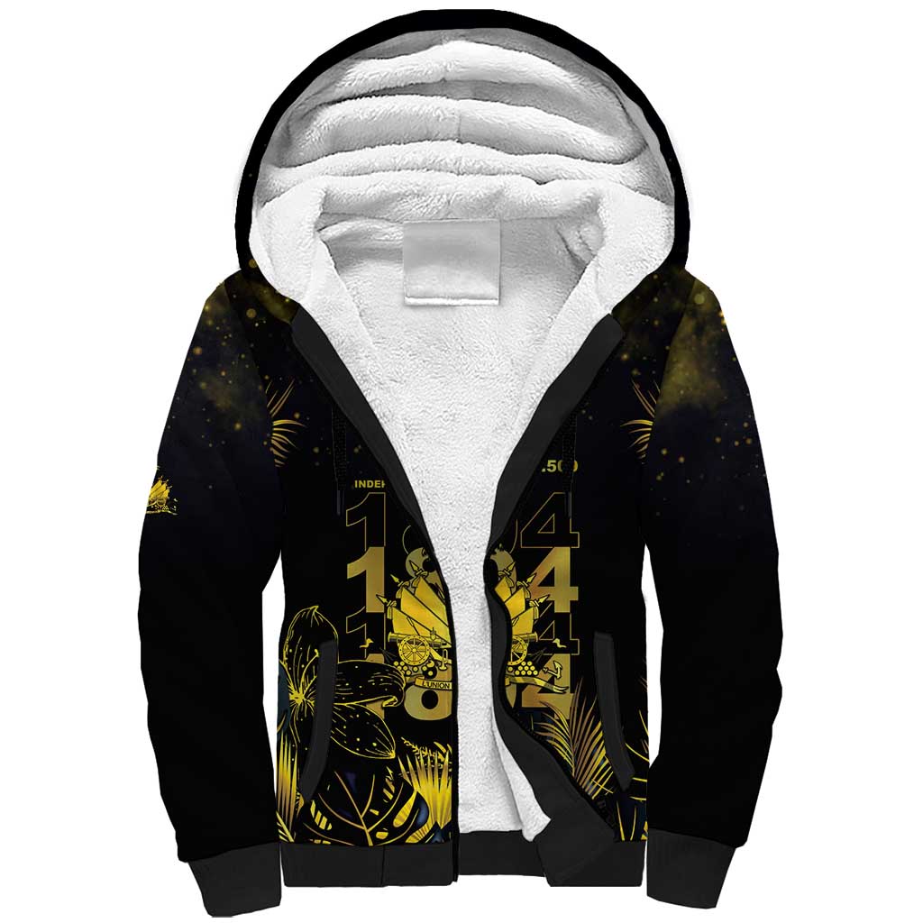 Haiti 1804 Sherpa Hoodie Gold Tropical Leaves And Coat Of Arms - Wonder Print Shop