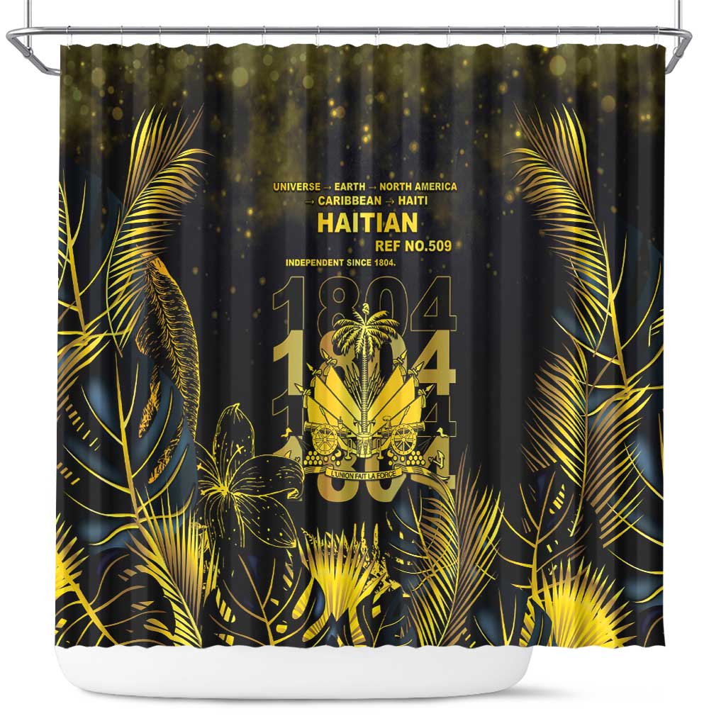Haiti 1804 Shower Curtain Gold Tropical Leaves And Coat Of Arms - Wonder Print Shop