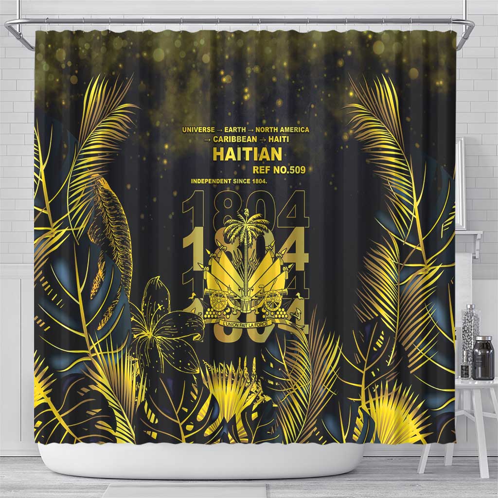 Haiti 1804 Shower Curtain Gold Tropical Leaves And Coat Of Arms - Wonder Print Shop