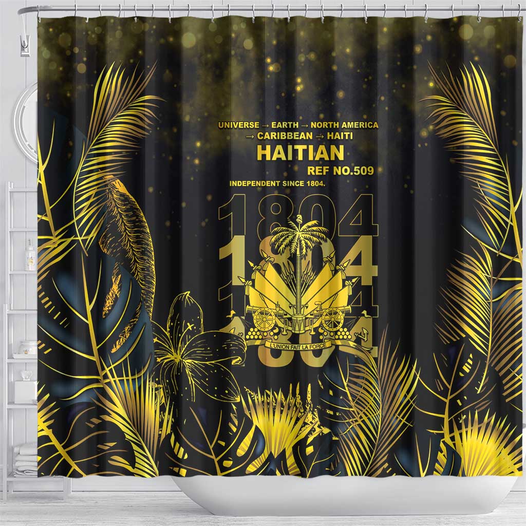 Haiti 1804 Shower Curtain Gold Tropical Leaves And Coat Of Arms - Wonder Print Shop