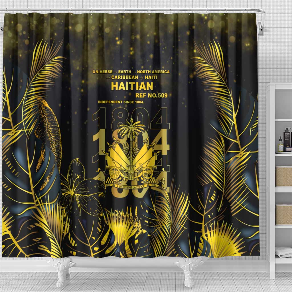 Haiti 1804 Shower Curtain Gold Tropical Leaves And Coat Of Arms - Wonder Print Shop