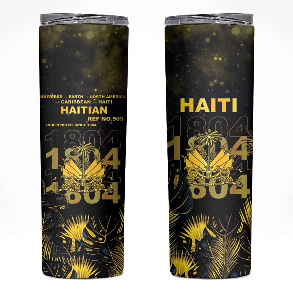 Haiti 1804 Skinny Tumbler Gold Tropical Leaves And Coat Of Arms - Wonder Print Shop