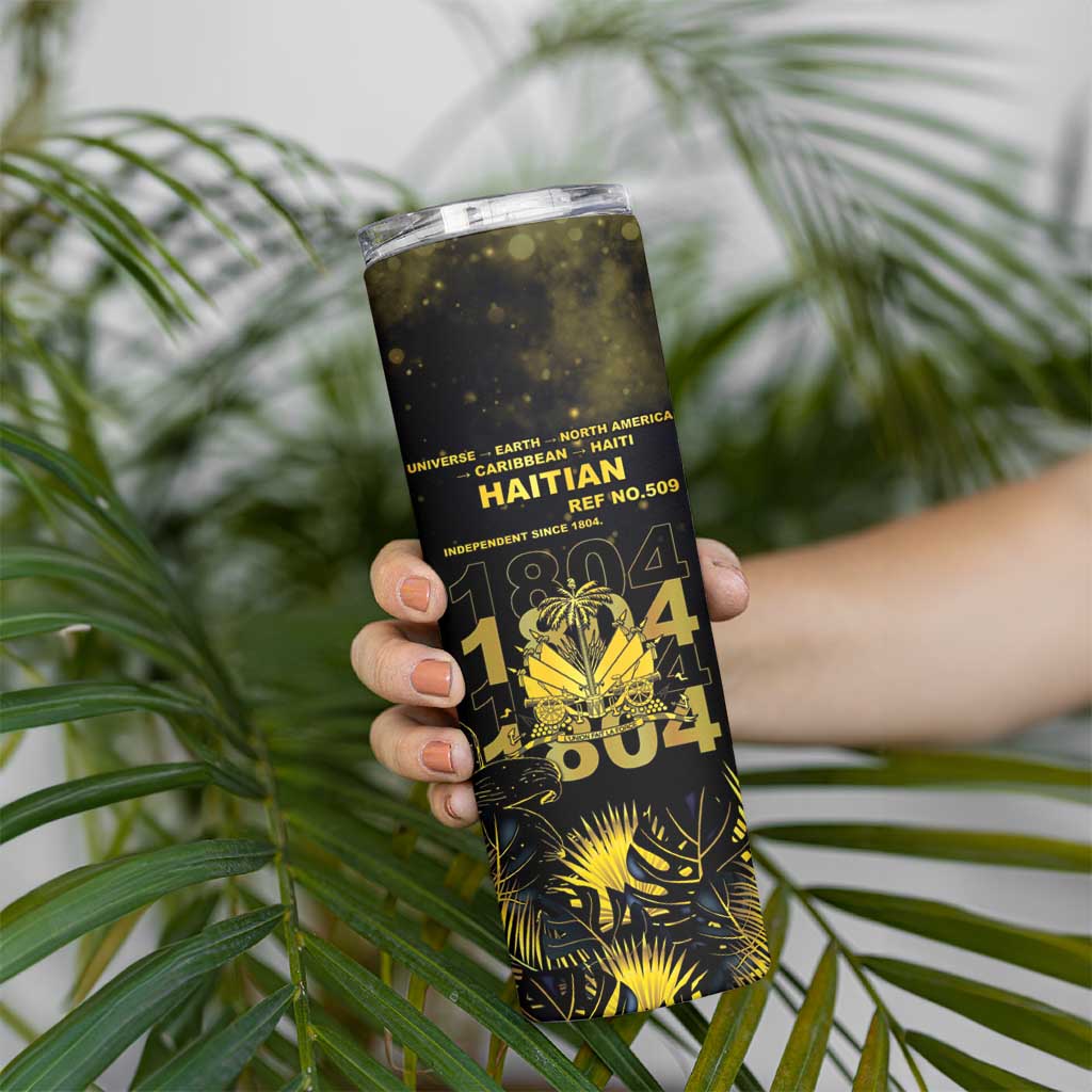 Haiti 1804 Skinny Tumbler Gold Tropical Leaves And Coat Of Arms - Wonder Print Shop