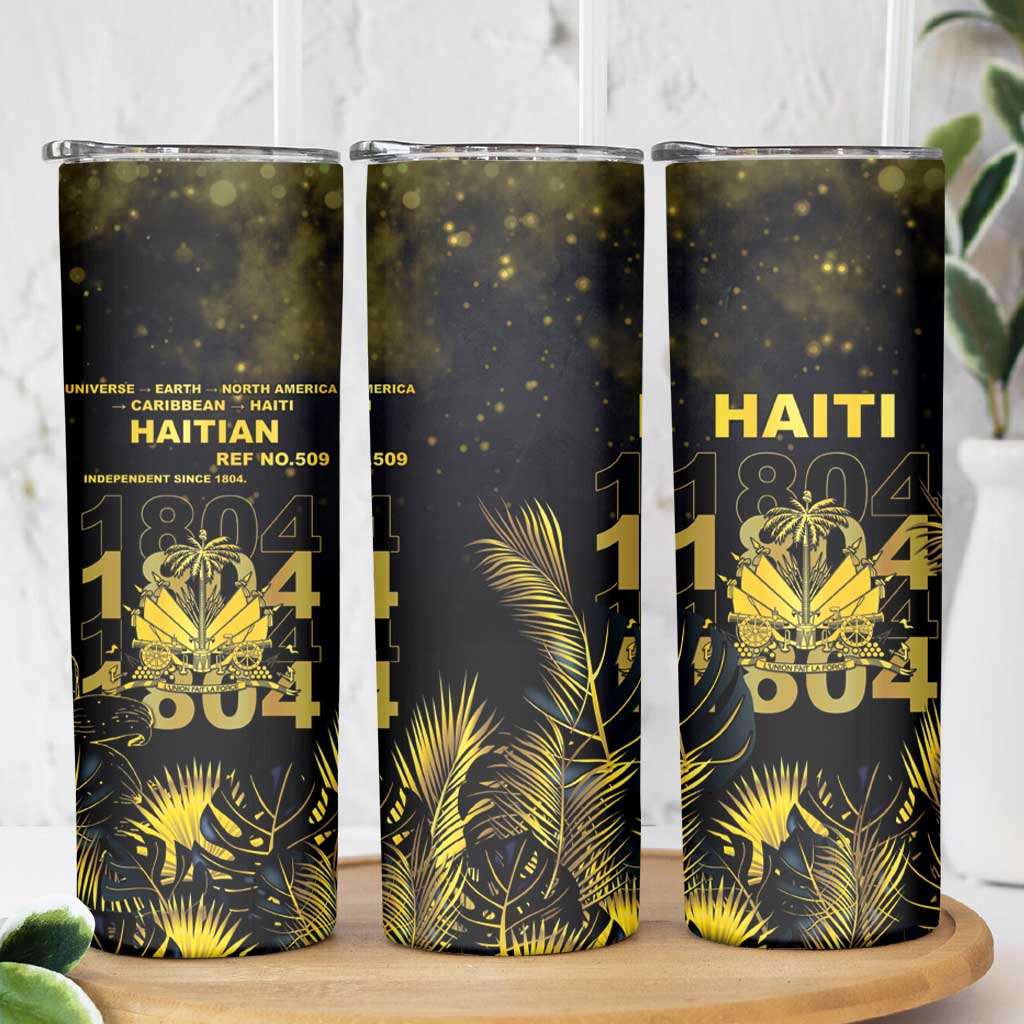 Haiti 1804 Skinny Tumbler Gold Tropical Leaves And Coat Of Arms - Wonder Print Shop