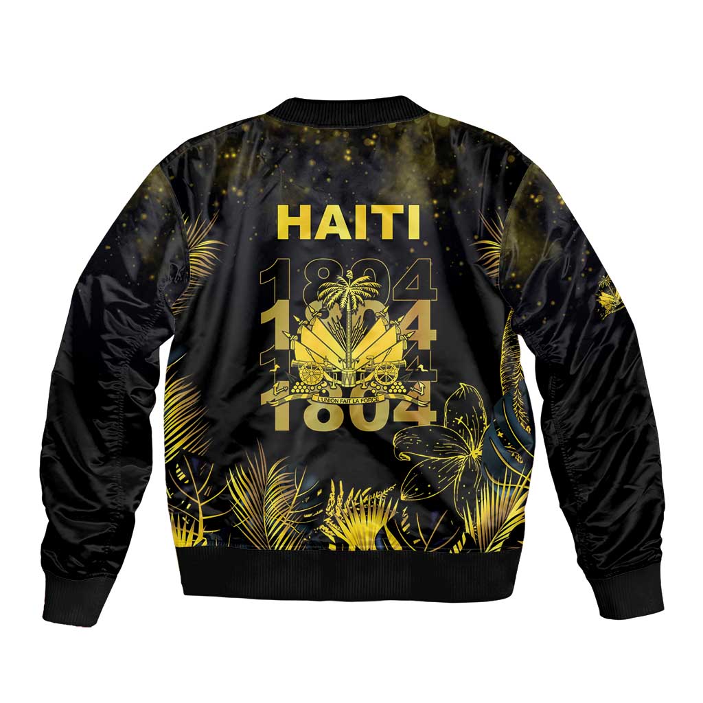 Haiti 1804 Sleeve Zip Bomber Jacket Gold Tropical Leaves And Coat Of Arms - Wonder Print Shop