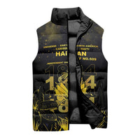 Haiti 1804 Sleeveless Puffer Jacket Gold Tropical Leaves And Coat Of Arms - Wonder Print Shop