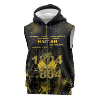 Haiti 1804 Sleeveless Zip Hoodie Gold Tropical Leaves And Coat Of Arms - Wonder Print Shop