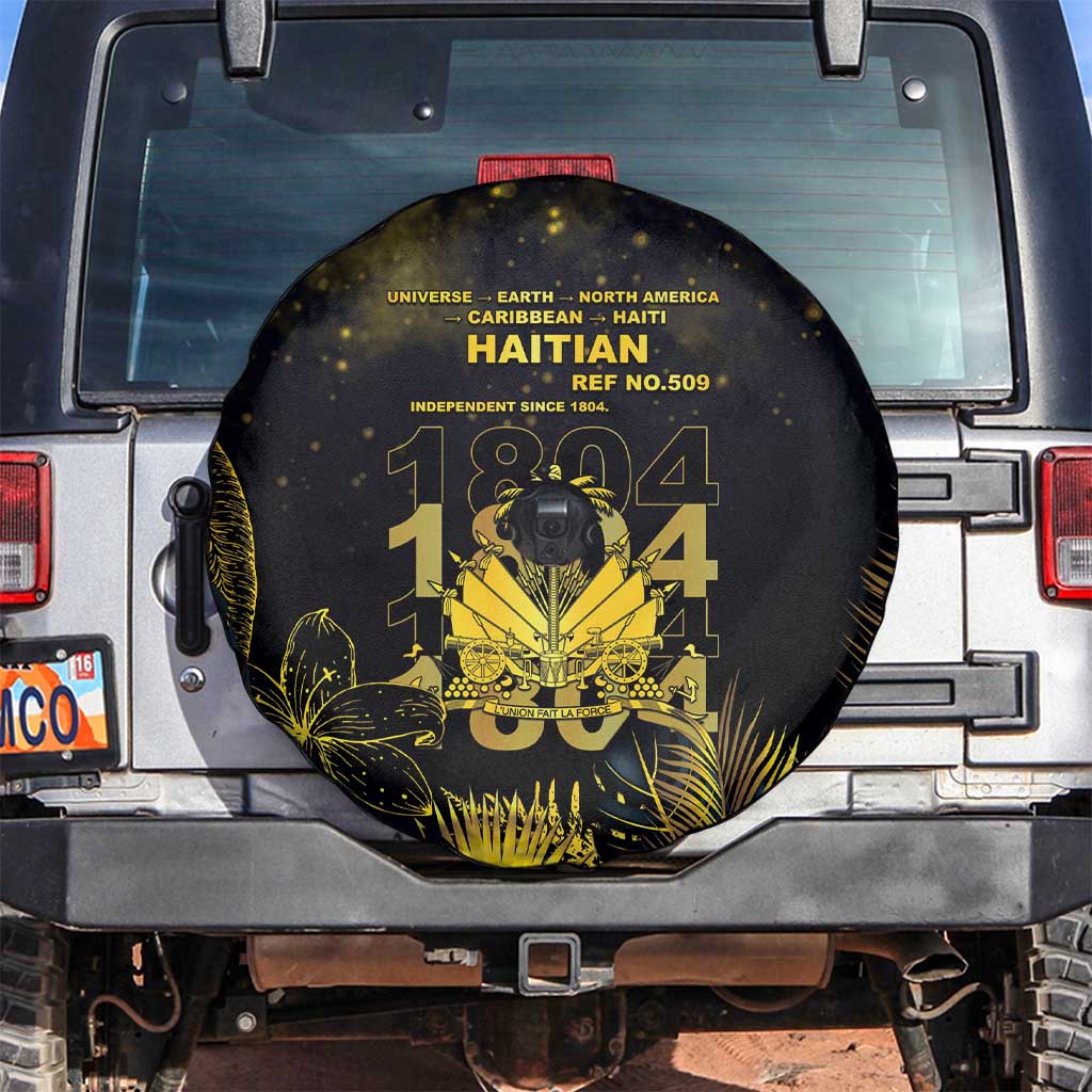 Haiti 1804 Spare Tire Cover Gold Tropical Leaves And Coat Of Arms - Wonder Print Shop