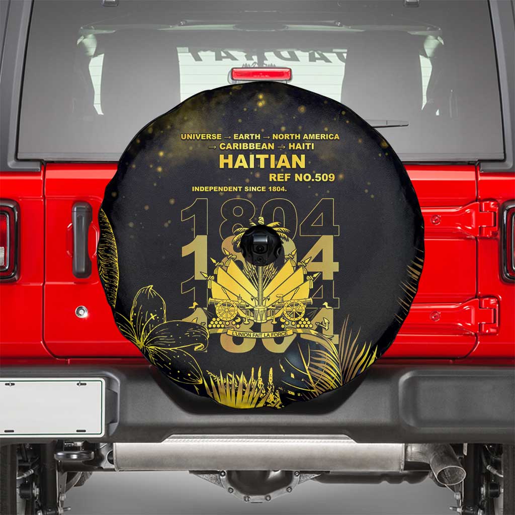 Haiti 1804 Spare Tire Cover Gold Tropical Leaves And Coat Of Arms - Wonder Print Shop