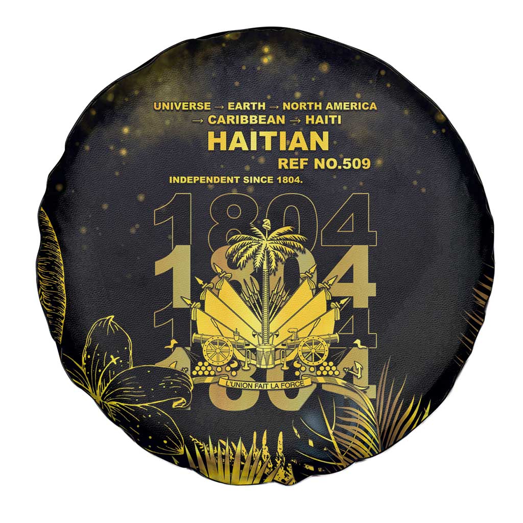 Haiti 1804 Spare Tire Cover Gold Tropical Leaves And Coat Of Arms - Wonder Print Shop