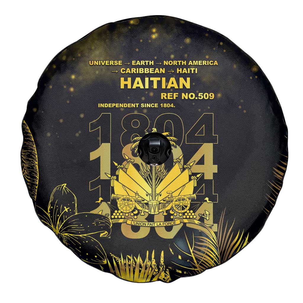Haiti 1804 Spare Tire Cover Gold Tropical Leaves And Coat Of Arms - Wonder Print Shop