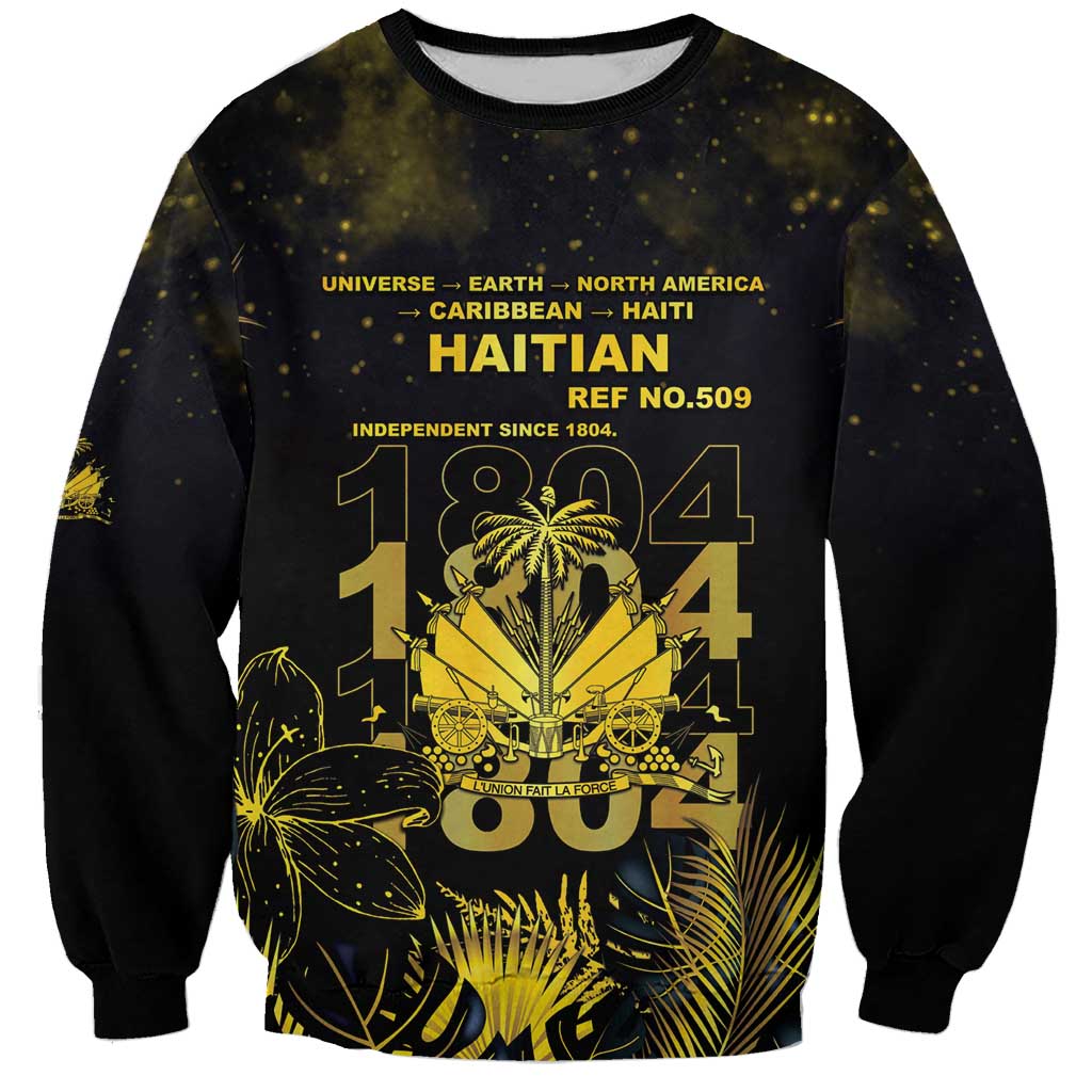 Haiti 1804 Sweatshirt Gold Tropical Leaves And Coat Of Arms - Wonder Print Shop