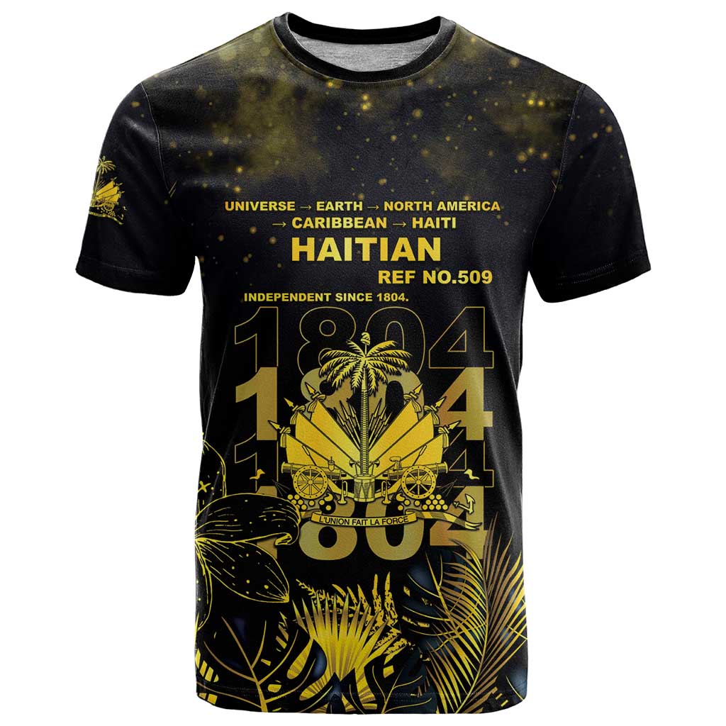 Haiti 1804 T Shirt Gold Tropical Leaves And Coat Of Arms - Wonder Print Shop